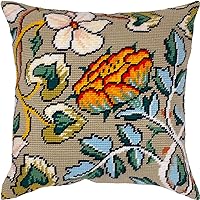 Brvsk Floral Embroidery Kit for Adults and Beginners — Maids of Honor by William Morris 16″ × 16″ with Clear, Precise Printed Design on Cotton Canvas; Includes 2 Needles, Yarn, and Easy-Read Chart
