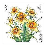 GLOBLELAND Daffodils Plants Clear Stamps Flower Embossing Stamp Sheets Silicone Text Clear Stamps Seal for DIY Scrapbooking and Card Making Paper Craft Decor (Colorful)