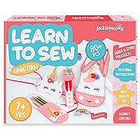 JackInTheBox Learn to Sew | Unicorn theme kids sewing kit with 6 sewing crafts | Sewing kit for kids ages 6 7 8 9 10 |Made with Premium Quality Felt |Has pre-punched holes& Easy-to-follow instructions