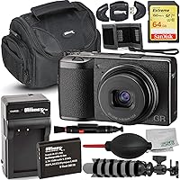 Ricoh GR III Digital Camera + SanDisk 64GB Extreme SDXC Memory Card, Extended Life Replacement Battery with Rapid Charger, Water-Resistant Gadget Bag, Mini Gripster Tripod (18pc Bundle), RIGRIIIBEB1