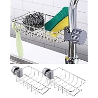 WINGSIGHT Kitchen Faucet Sponge Holder Sink Caddy Organizer Over Faucet  Hanging Faucet Drain Rack for Sink Organizer (Black-Double)