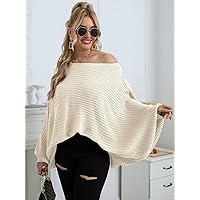 Casual Ladies Comfortable Plus Size Sweater Plus Dolman Sleeve Ribbed Knit Sweater Leisure Perfect Comfortable Eye-catching (Color : Apricot, Size : 3X-Large)
