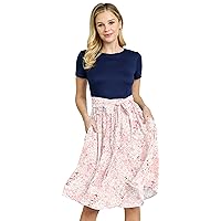 Eloges Women's Short Sleeve Contrast Sash Midi Dress with Pockets Egs (as1, Alpha, 2X, Regular, Regular, Short Navy/Pink Ditsy)