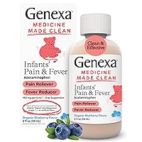 Genexa Infants’ Pain and Fever Reducer | Baby Acetaminophen, Dye Free, Liquid Oral Suspension Medicine for Infant | Delicious Organic Blueberry Flavor | 160 mg per 5mL | 2 Fluid Ounces