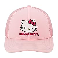 Hello Kitty Trucker Hat, Women's Adjustable Snapback Baseball Cap with Curved Brim, Blush, One Size