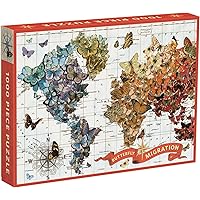 Galison Wendy Gold Butterfly Migration 1000 Piece Jigsaw Puzzle for Adults and Families, Vibrant Illustrated World Map Puzzle with Butterflies as Continents