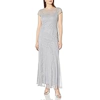 Brianna Women's Short Sleeve Fit and Flare Long Beaded Gown