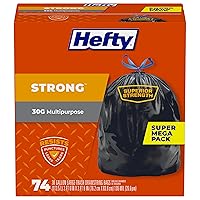 Hefty Strong Large Trash Bags, 30 Gallon, 74 Count (Packaging may vary)