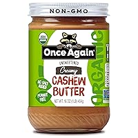 Once Again Organic Creamy Cashew Butter, 16oz - Unsweetened - USDA Organic, Gluten free Certified, Vegan, Kosher, Peanut Free - Glass Jar… (1 Jar)