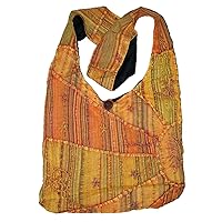 Orange Embroidered Peace and Sunrise Sling Boho Purse Handbag, Orange, L