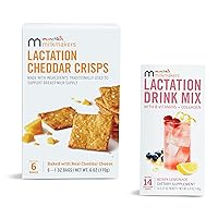 Munchkin® Milkmakers® Lactation Drink Mix Supplement with B Vitamin & Milk Thistle, 14 Count and Lactation Cheddar Crisps for Breastfeeding Moms with Oats and Flax, 6 Count