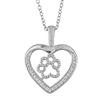 Kooljewelry Sterling Silver and Cubic Zirconia Heart with Paw Pendant Necklace (18 inch), Sterling Silver Copper, Cubic Zirconia