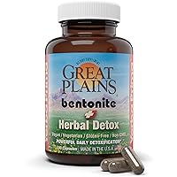 Bentonite Clay Plus Herbal Detox, 100 Veg Capsules - Food Grade Clay from The Great Plains, USA - Colon & Liver Cleanse Supplement with Calcium Clay