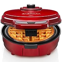 Chefman Anti-Overflow Belgian Waffle Maker w/Shade Selector, Temperature Control Mess Free Moat, Round Iron w/Nonstick Plates & Cool Touch Handle, Measuring Cup Included, Red