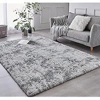 Shag Area Rug, 4'x6' Tie-Dyed Light Grey Indoor Ultra Soft Plush Rugs for Living Room, Non-Skid Modern Nursery Faux Fur Rugs for Home Decor