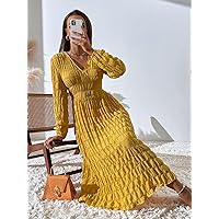 Summer Dresses for Women 2022 Solid Puff Sleeve -line Dress Dresses for Women (Color : Yellow, Size : Small)