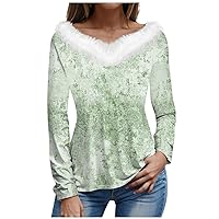 Women Sexy Floral Shirt Casual Fall Tops Long Sleeve V Neck Tees Fleece Graphic Top Trendy Plus Size Teen Outfits