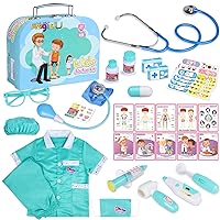 Magic4U Kids Doctor Costume Kit with Real Working Stethoscope and Carry Case, 34 Pieces Pretend-n-Play Realistic Medical Dr Toys for Toddler Boys Girls