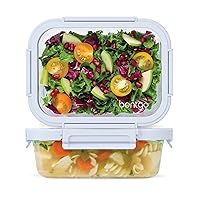 Bentgo®️ Glass Leak-Proof Food Storage Set - 4-Piece Stackable 1-Compartment Meal Prep Containers - Airtight Lids, Reusable, BPA-Free, Microwave, Freezer, Oven, & Dishwasher Safe (Frost/Periwinkle)