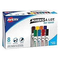AVERY Marks A Lot Dry Erase Markers, Low Odor White Board Markers with Chisel Tip, 8 Assorted Colors (24411)