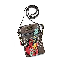 CHALA Cell Phone Crossbody Purse-Women PU Leather/Canvas Multicolor Handbag with Adjustable Strap - Guitar - brown
