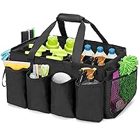 Extra-Large Cleaning Caddy, Cleaning Supplies Organizer with Handles for Cleaning Tools Products Storage, Large Capacity Cleaning Tote Bag for Car, Home & Housekeeping Work, Black