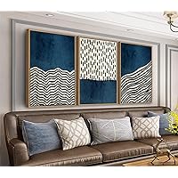 Framed Wall Art Canvas Set Mid Century Boho Picture Modern Abstract Geometric Lines Wall Decor Minimalist Black Indigo Canvas Painting Artwork Living Room Bedroom Home Office 16