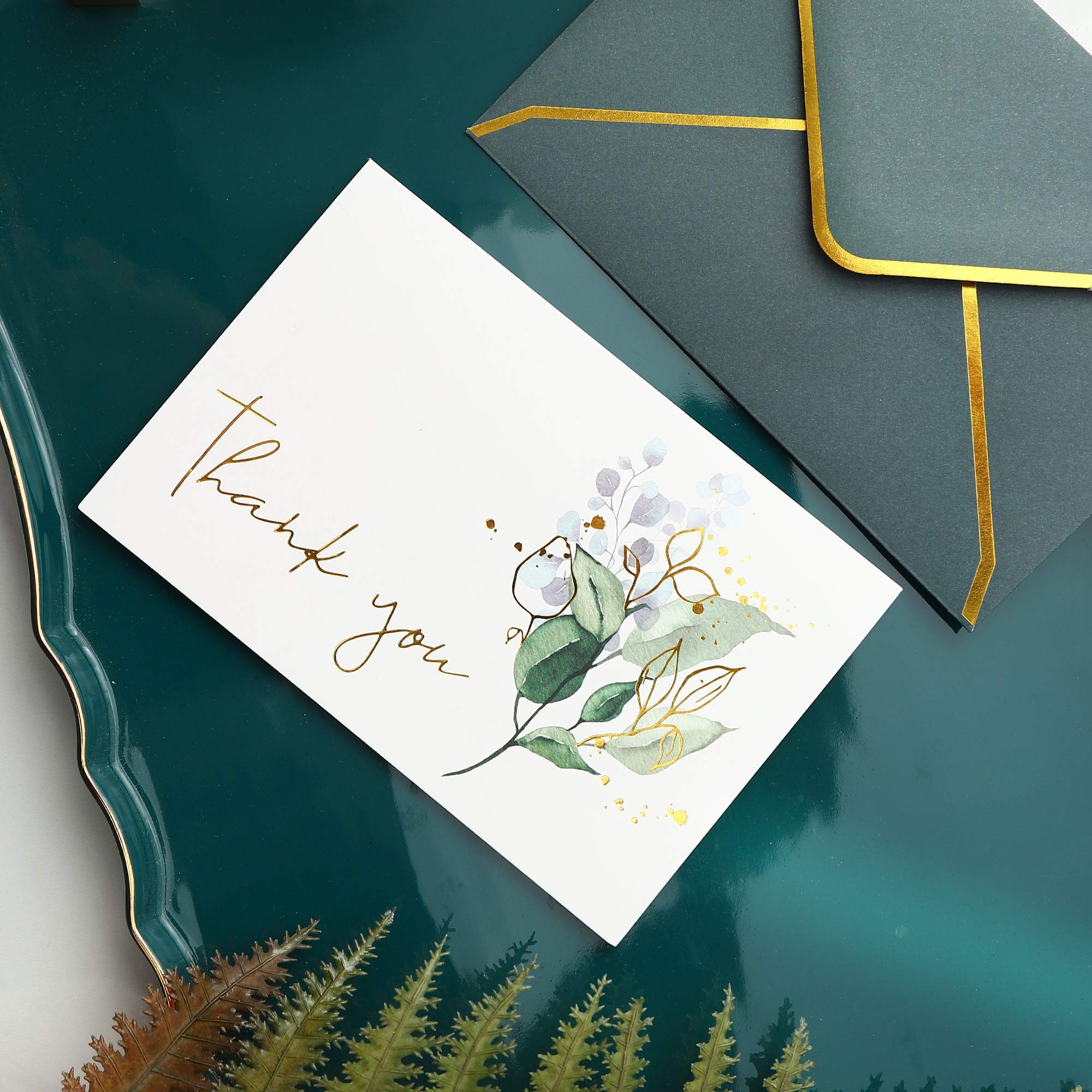 Heavy Duty Thank You Cards with Envelopes - 36 PK - Gold Thank You Notes 4x6 Inches Baby Shower Thank You Cards Wedding Thank You Cards Small Business Graduation Funeral Bridal Shower (Greenery)