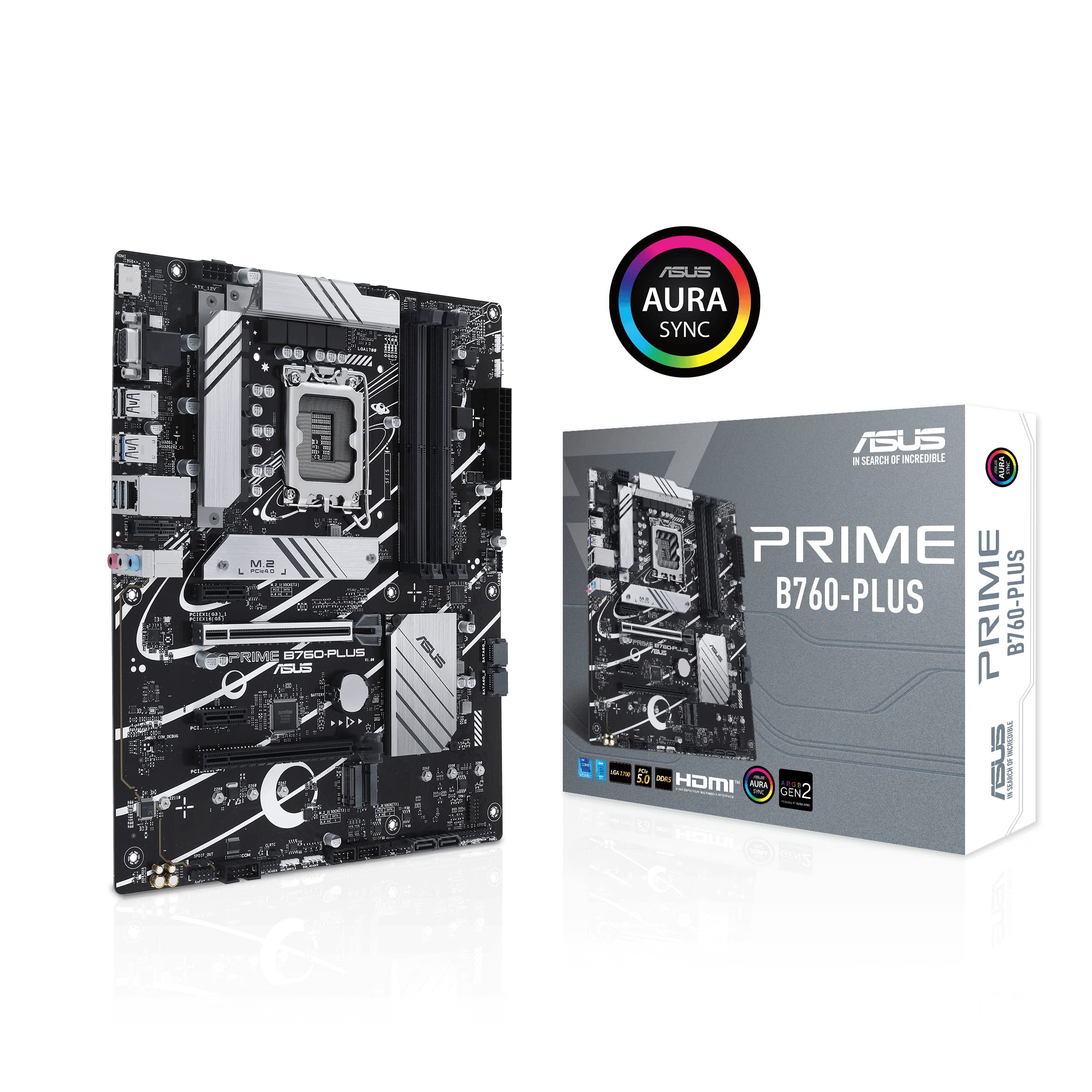 ASUS Prime B760-PLUS Intel B760(13th and 12th Gen) LGA1700 ATX Motherboard PCIe 5.0,DDR5,3X PCIe 4.0 M.2 Slots,2.5Gb LAN, DP,HDMI,USB 3.2 Gen 2x2 Type-C,Front USB 3.2 Gen 1 Type-C,Thunderbolt (USB4)