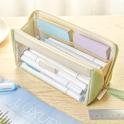 YOKUMA Pencil Case Aesthetic Pencil Pouch for Girls Boys Teens Adults  ,Clear Cute Kawaii Marker Pen Bag, Back to School Supplies for College  Students Large Capacity Organizer, Pink 