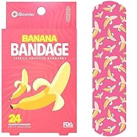 BioSwiss Bandages, Banana Print Self Adhesive Bandage, Latex Free Sterile Wound Care, Standard Shape for Kids and Adults, 24 Count