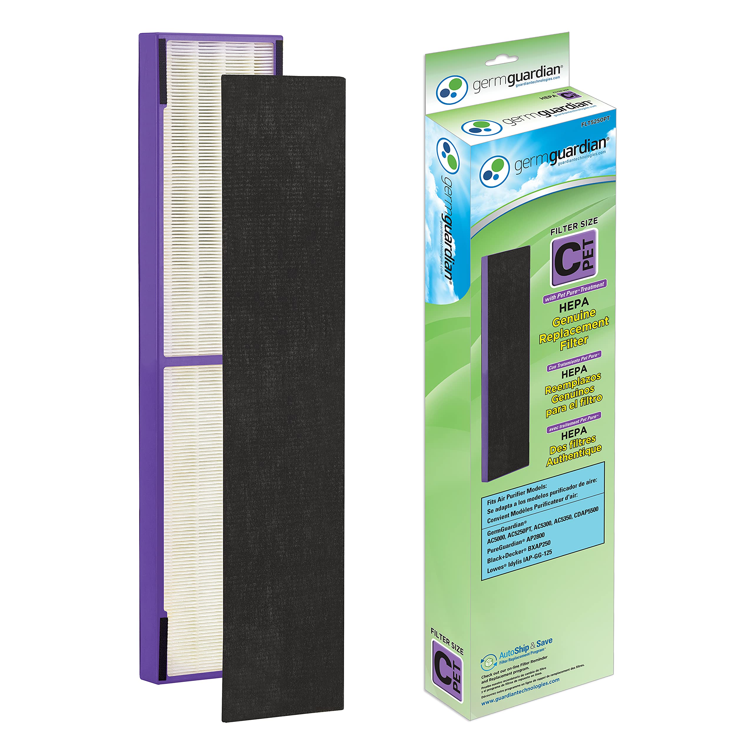 Germ Guardian Filter C Pet Pure HEPA Genuine Air Purifier Replacement Filter, Removes 99.97% of Pollutants, for AC5000, AC5250, AC5300, AC5350, CDAP5500, AP2800, Black/Purple, FLT5250PT