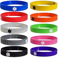Type 1 Diabetic Insulin Dependent Medical Alert ID Privacy Silicone Bracelets Wristbands 10 Pack