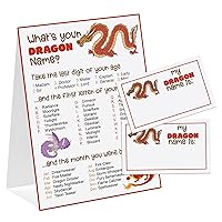 Dragon Theme What's You Dragon Name Game, Baby Shower Game Stickers, Birthday Game, Party Decoration, Activity Game for Office or Class, Package Contains 1 Sign and 30 Name Stickers(wyn18)