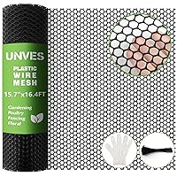 Unves 15.7IN x 16.4FT Plastic Chicken Wire Fencing Mesh, Hexagonal Chicken Wire Fence for Gardening, Poultry Netting, Floral Netting, Construction Barrier Netting, Chicken Wire Mesh Roll