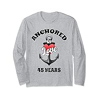 Anchored in Love 45 Years Marriage Tattoo Style Captain Boat Long Sleeve T-Shirt