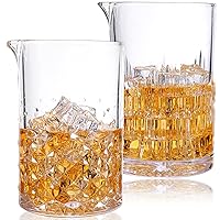 2 Pcs Cocktail Mixing Glasses,Crystal Glass Engraved Cocktail Stirring Glasses,24oz Drink Stirring Glasses,Thick Weighted Bottom,Professional Bartender's Mixer Glass Stirring Glasses,Bar Tools.