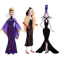 Mattel Disney Princess Toys, Villains Multipack with Evil Queen, Cruella de Vil & Yzma Fashion Dolls, Disney 100 Years of Wonder Collectible