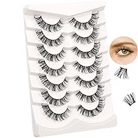 False Eyelashes Natural DIY Cluster Lashes Extensions Wispy Cat Eye Look Natural Look D-curl Russian Individual Lashes 3D Faux Mink Lashes strips Short Volume Fake Eyelash 7 Pairs pack