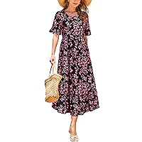 STYLEWORD Women's 2024 Summer Casual Short Sleeve Crewneck Tiered Flowy Midi Dress Long Hawaiian Beach Sundress