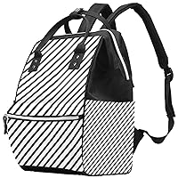 Black and White Stripe Twill Pattern Diaper Bag Backpack Baby Nappy Changing Bags Multi Function Large Capacity Travel Bag