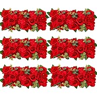 Omldggr 6 Pack 20 x 8 Inch Wedding Dinning Table Flower Centerpieces, Silk Red Rose Arch Flower Wall Panels, Floral Swag Flower Rows for Wedding Party Home Dining Table Flower Arrangements