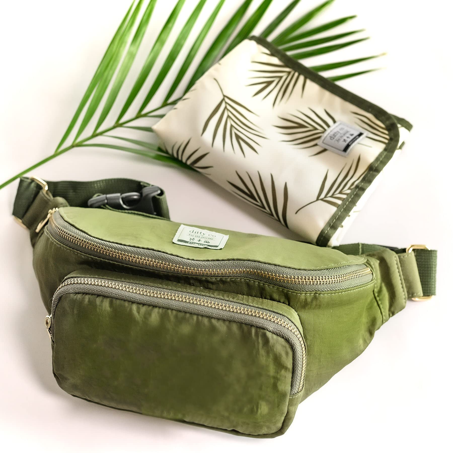 Ditty Co. Small Diaper Bag - Portable Changing Pad - Crossbody Bags For Women - Baby Wipe Holder - Baby Travel Essentials (Olive Green)