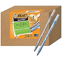 BIC PENS Large Bulk Pack of 240 Ink Pens, Bic Round Stic Xtra Life Ballpoint , Medium point 1.0 mm, 120 Black & 120 Blue Pens in Box Combo Pack
