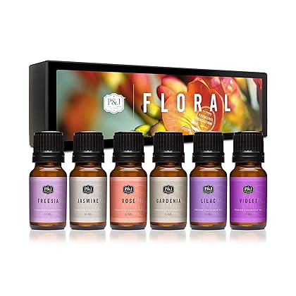 P&J Fragrance Oil Floral Set | Violet, Jasmine, Rose, Lilac, Freesia, and Gardenia Candle Scents for Candle Making, Freshie Scents, Soap Making Supplies, Diffuser Oil Scents