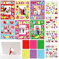 48 Pack Valentines Day Picture Frame Craft Kits with Easel Valentine 's Day Craft Arts for Kids with Heart Stickers Valentines DIY Photo Frame for Fun Home Class Kindergarten Party Activity