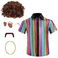 5PCS 60s 70s Disco Boy's Costume Sequins Button Down Shirts for Halloween Cosplay Party 2-12Years