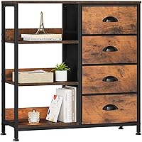 YITAHOME Fabric Dresser with 4 Drawers and Side Shelf, Storage Tower, Organizer Unit for Room, Living Room, Hallway, Closets - Sturdy Steel Frame, Easy Pull Fabric Bins & Wooden Top