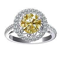 3.66 ct VVS1 Round Moissanite Solitaire Engagement Silver Plated Ring Yellow Color Size 7