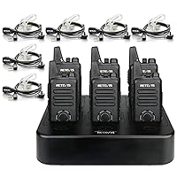 Retevis RT22S 2 Way Radios Rechargeable,Long Range Walkie Talkies with Earpiece and Mic Set,Channel Display,Signal Prompt,Handsfree Portable Two-Way Radio(6 Pack) with 6 Way Multi Gang Charger